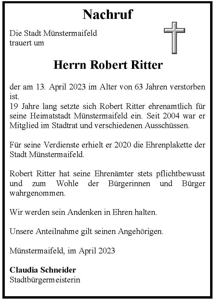 Nachruf Rober Ritter